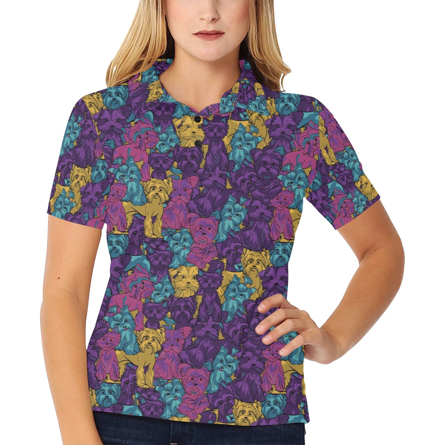 Yorkshire Terriers Print Design LKS3010 Women's Polo Shirt
