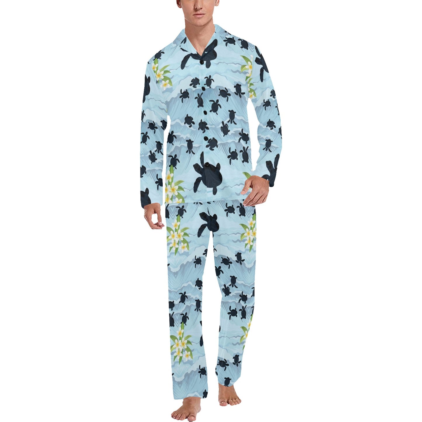 Sea Turtle Pattern Print Design T011 Men's Long Pajama Set