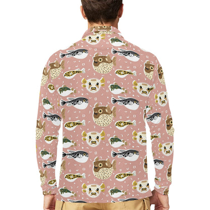 Fugu Cute Pattern Print Design 01 Long Sleeve Polo Shirt For Men's