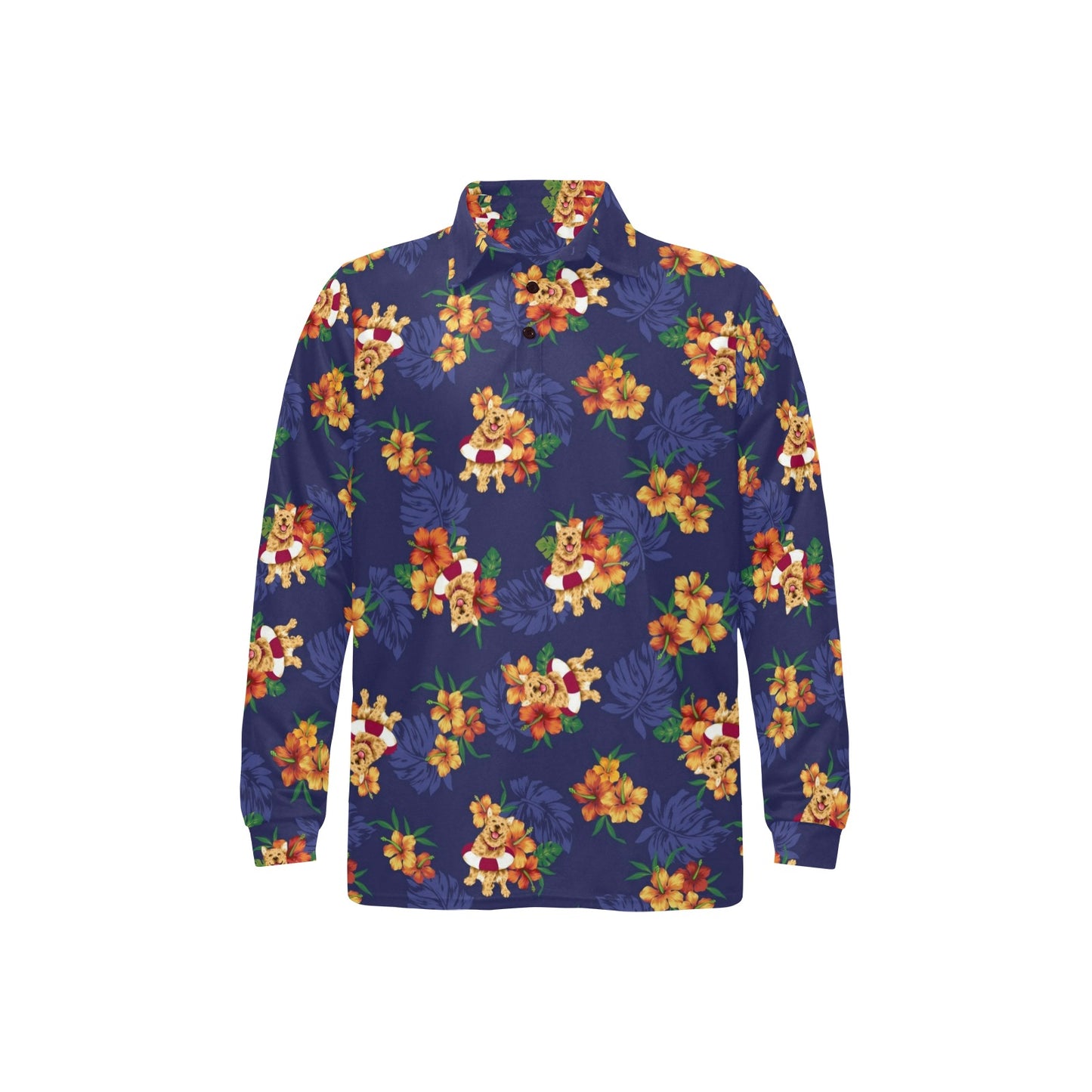 Hawaiian Themed Pattern Print Design H02 Long Sleeve Polo Shirt For Men's