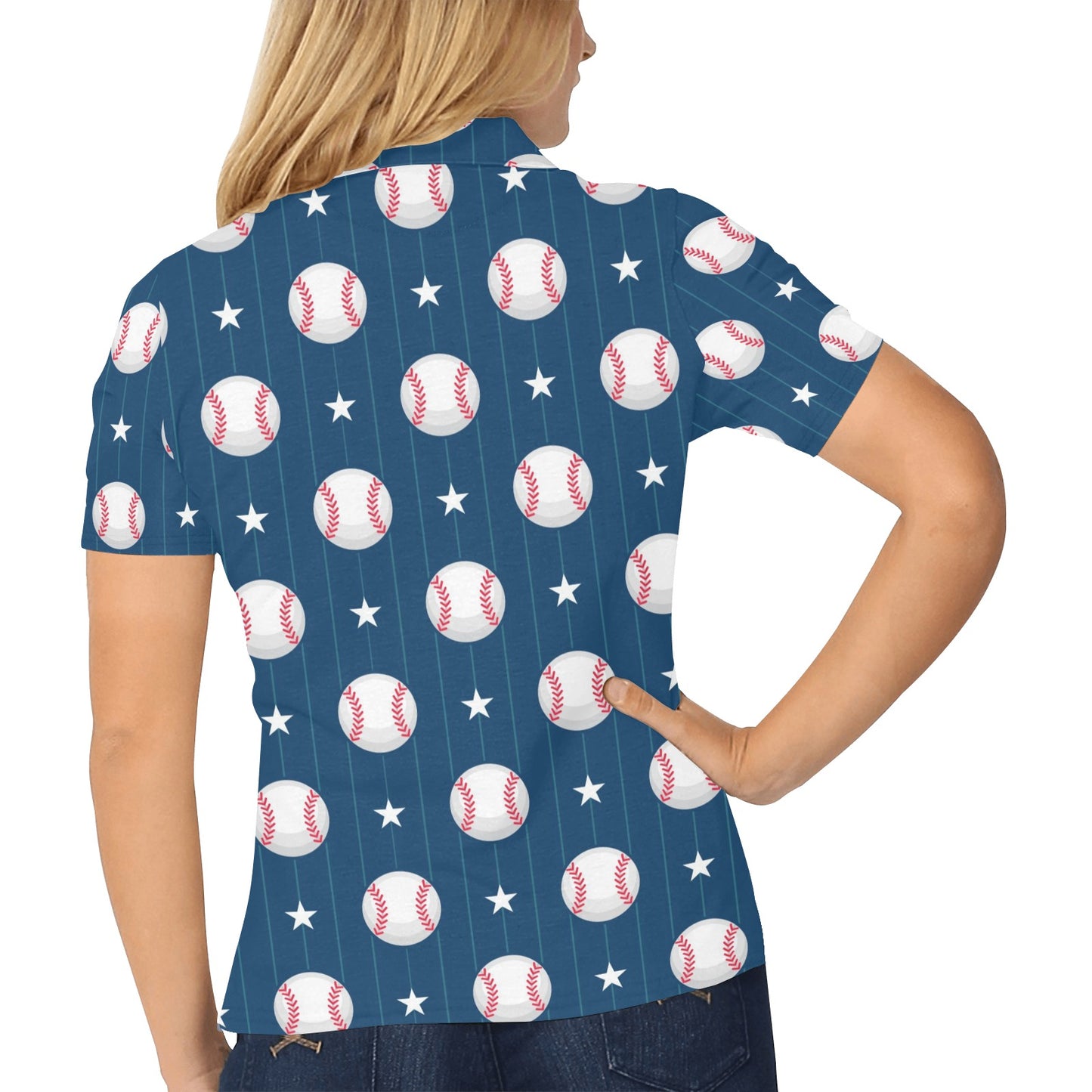 Baseball Star Print Pattern Women's Polo Shirt