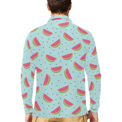 Watermelon Pattern Print Design WM06 Long Sleeve Polo Shirt For Men's