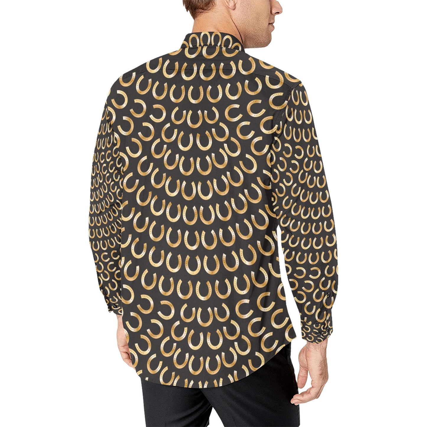 Horseshoe Print Design LKS304 Men's Long Sleeve Dress Shirt