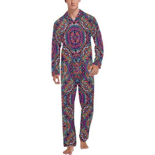 Boho Pattern Print Design 06 Men's Long Pajama Set