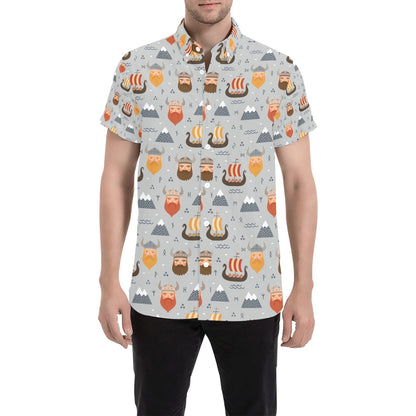 Vikings Print Design LKS307 Men Short Sleeve Button Up Shirt