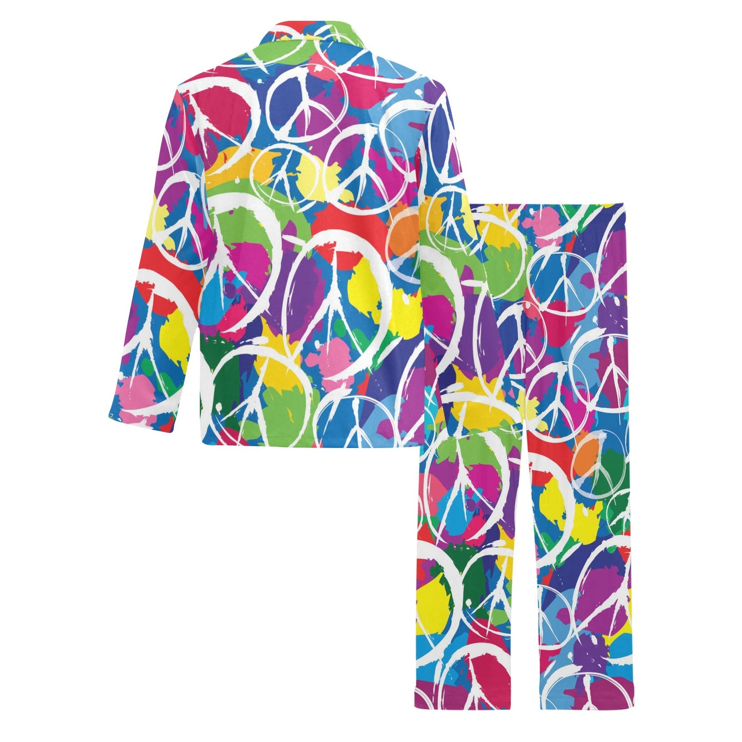 Peace Sign Colorful Pattern Print Design A02 Men's Long Pajama Set