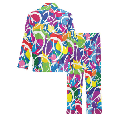 Peace Sign Colorful Pattern Print Design A02 Men's Long Pajama Set