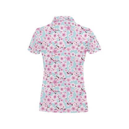 Cherry Blossom Pattern Print Design 01 Women's Polo Shirt