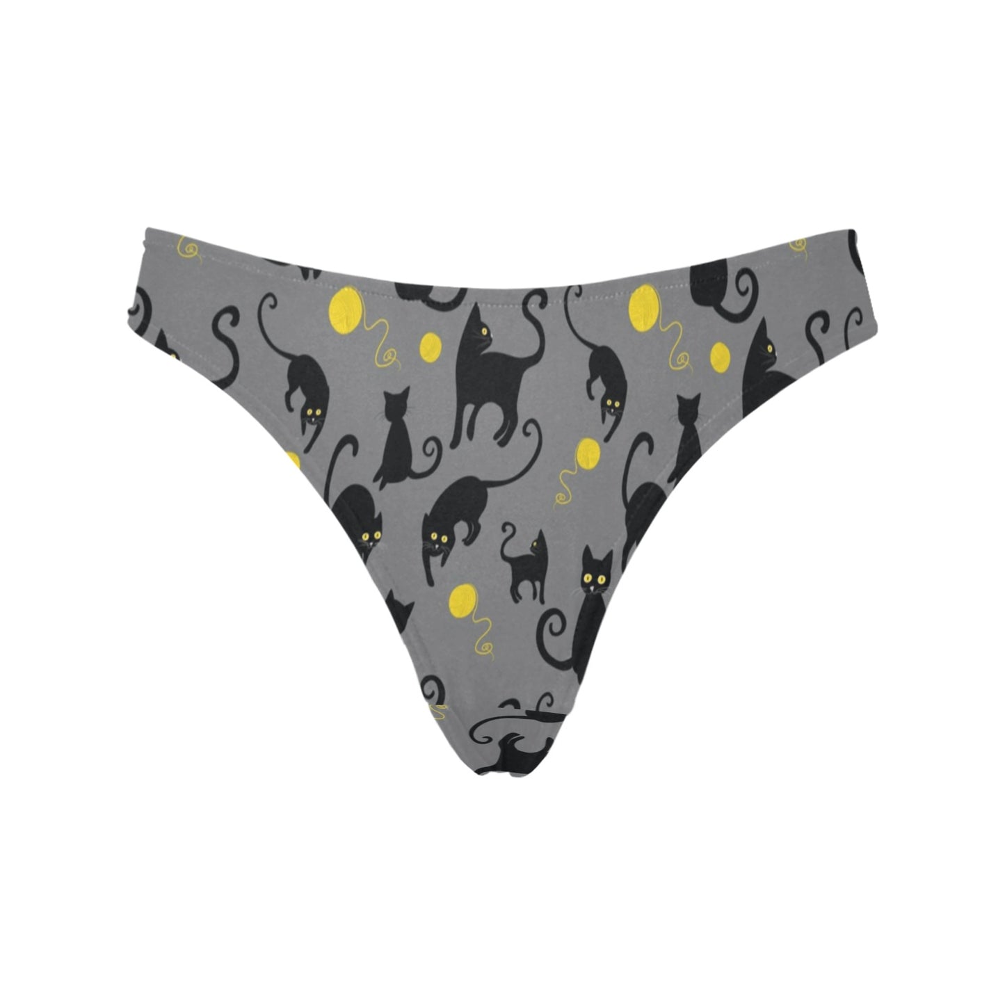 Black Cat Yellow Yarn Print Pattern Women's Thongs