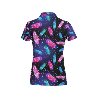 Feather Colorful Boho Design Print Women's Polo Shirt