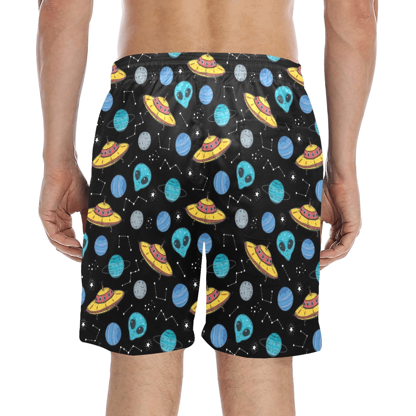 UFO Alien Print Design LKS306 Men's Swim Trunks Beach Shorts