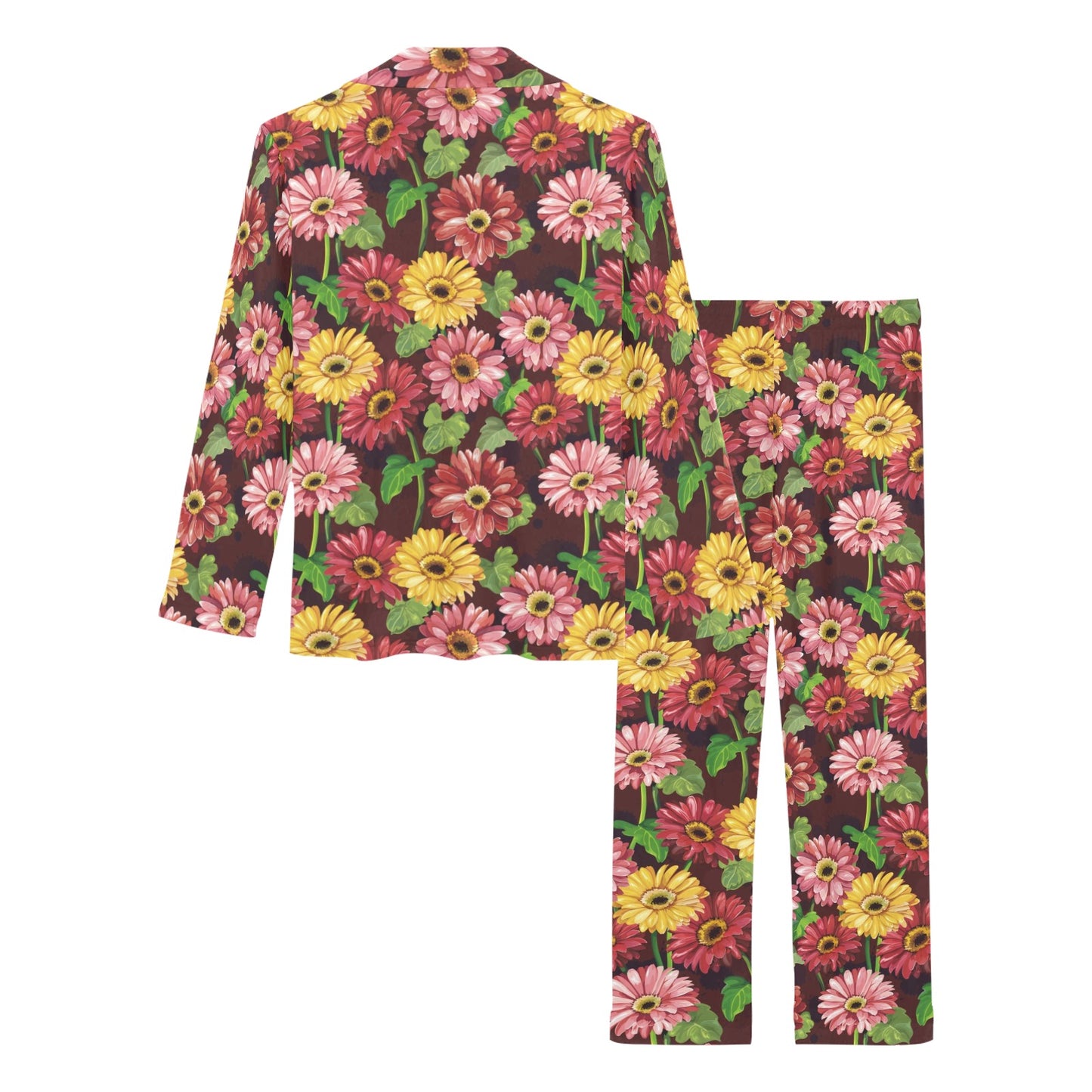Daisy Gerbera Print Pattern Women's Long Pajama Set