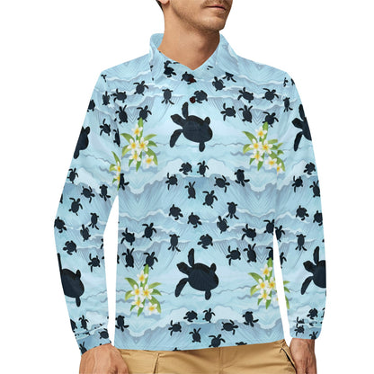 Sea Turtle Pattern Print Design T011 Long Sleeve Polo Shirt For Men's
