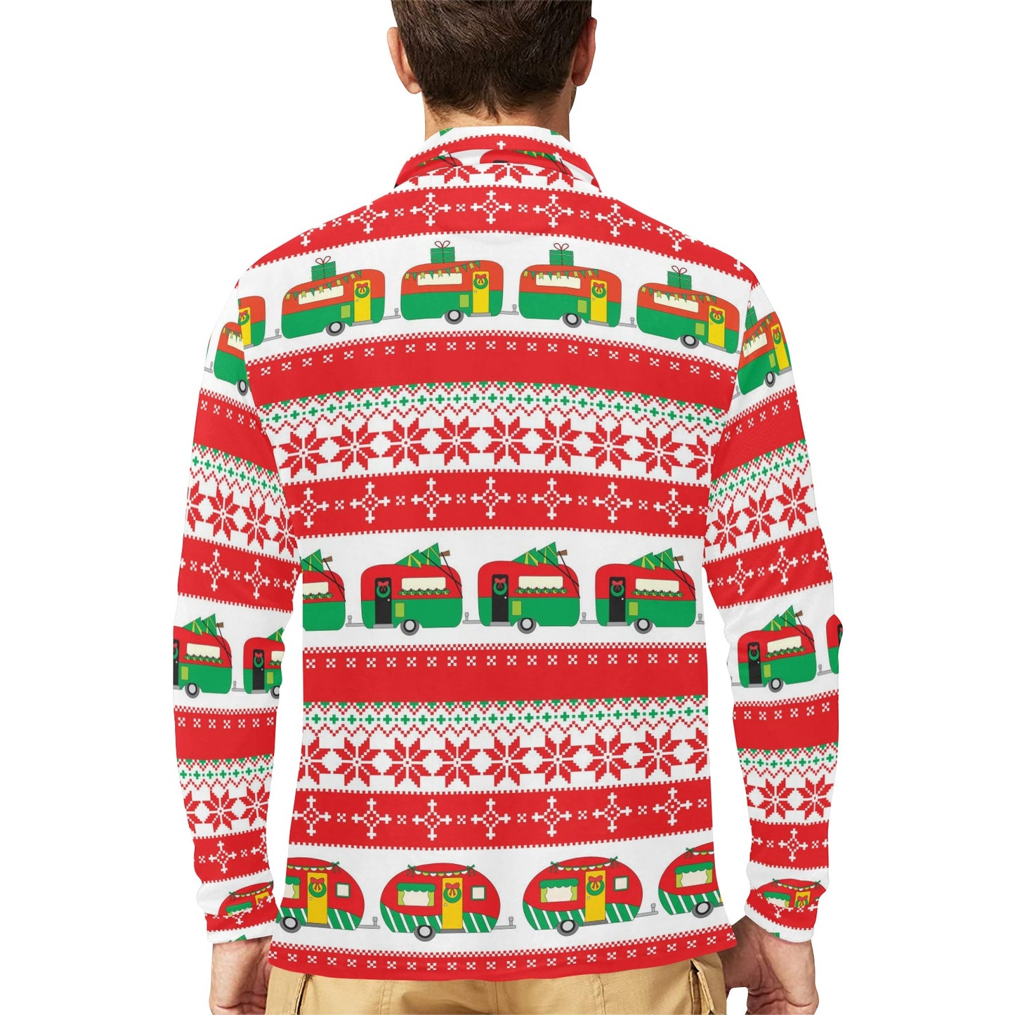 Camper Camping Ugly Christmas Design Print Long Sleeve Polo Shirt For Men's