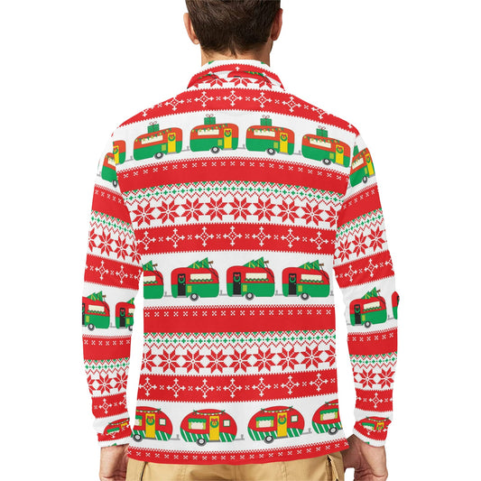 Camper Camping Ugly Christmas Design Print Long Sleeve Polo Shirt For Men's
