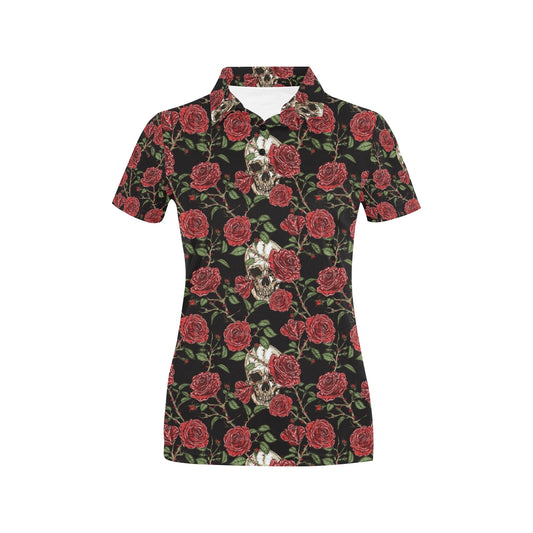 Skull And Roses Print Design LKS303 Women's Polo Shirt