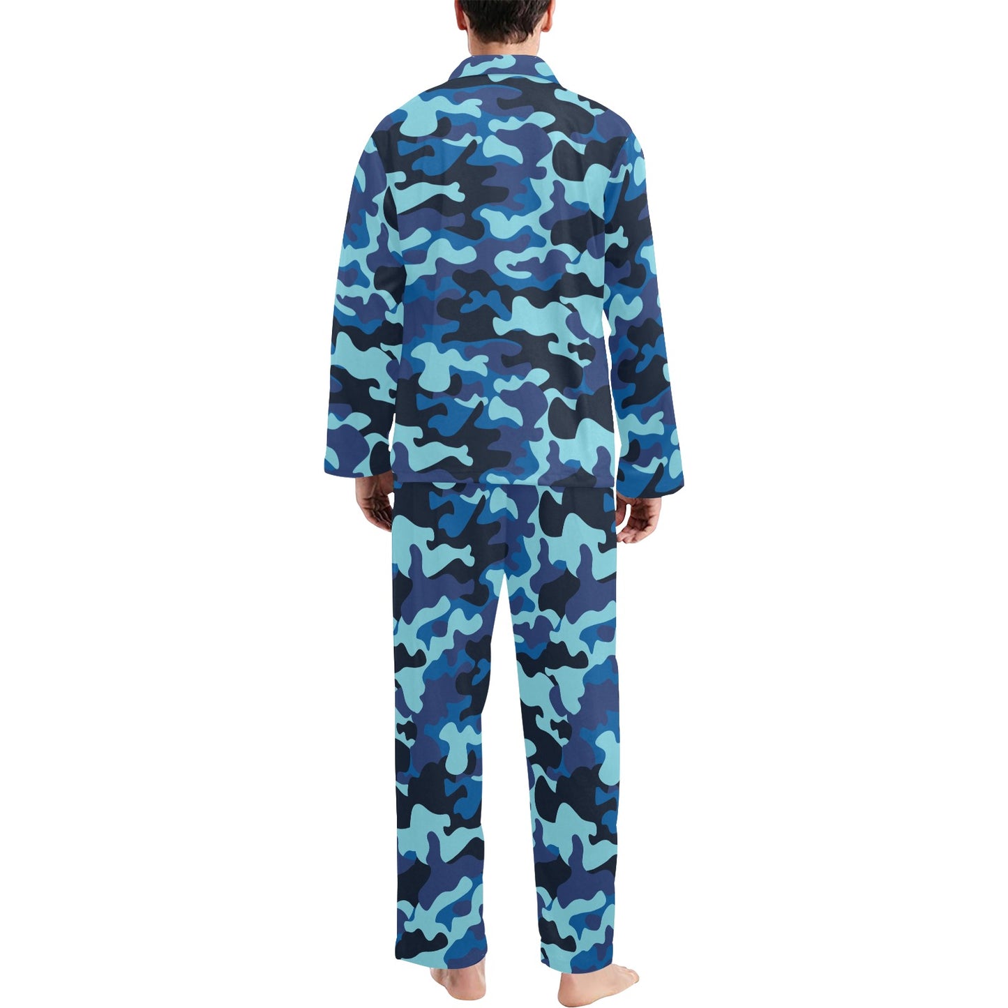 Camo Blue Pattern Print Design 04 Men's Long Pajama Set