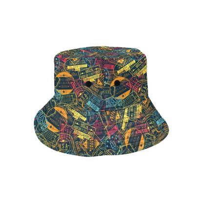 Travel Stamp Colorful Print Design LKS304 Unisex Bucket Hat