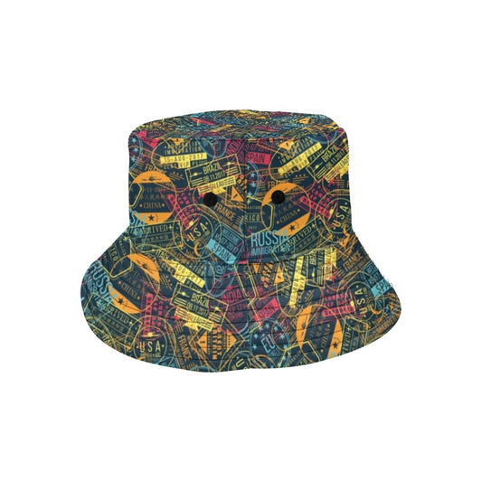 Travel Stamp Colorful Print Design LKS304 Unisex Bucket Hat