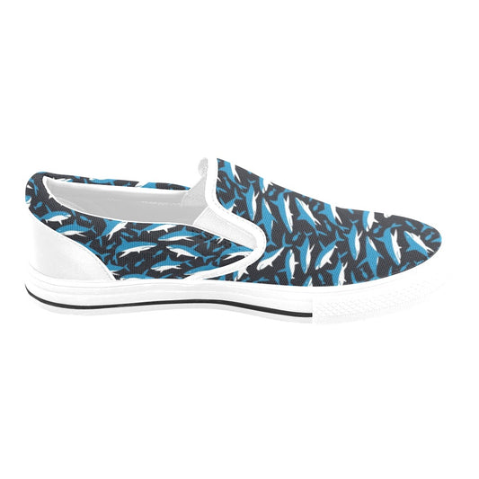Shark Print Design LKS303 White Slip Ons Canvas Women's Shoes