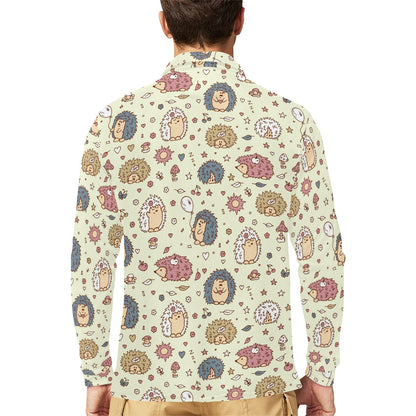 Hedgehog Cute Pattern Print Design 01 Long Sleeve Polo Shirt For Men's
