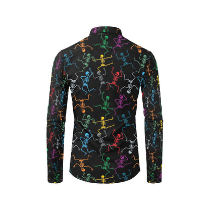 Skeleton Colorful Print Design LKS302 Men's Long Sleeve Dress Shirt