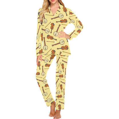 Banjo Violin Pattern Print Design 01 Women's Long Pajama Set