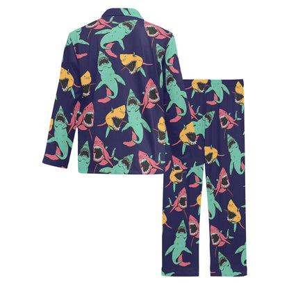 Shark Bite Pattern Men's Long Pajama Set
