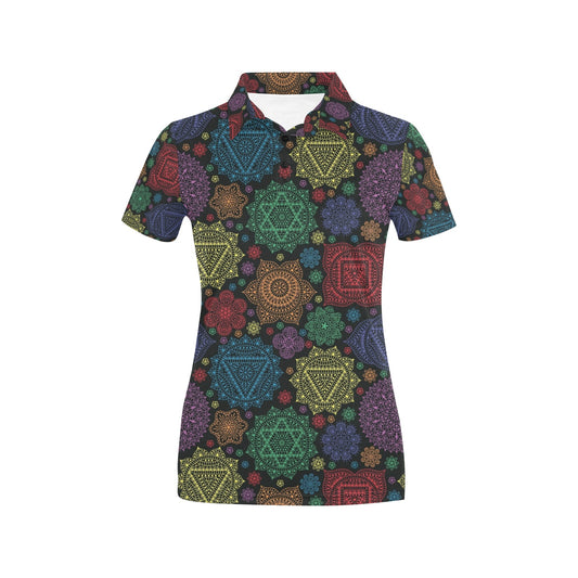 Chakra Mandala Print Pattern Women's Polo Shirt
