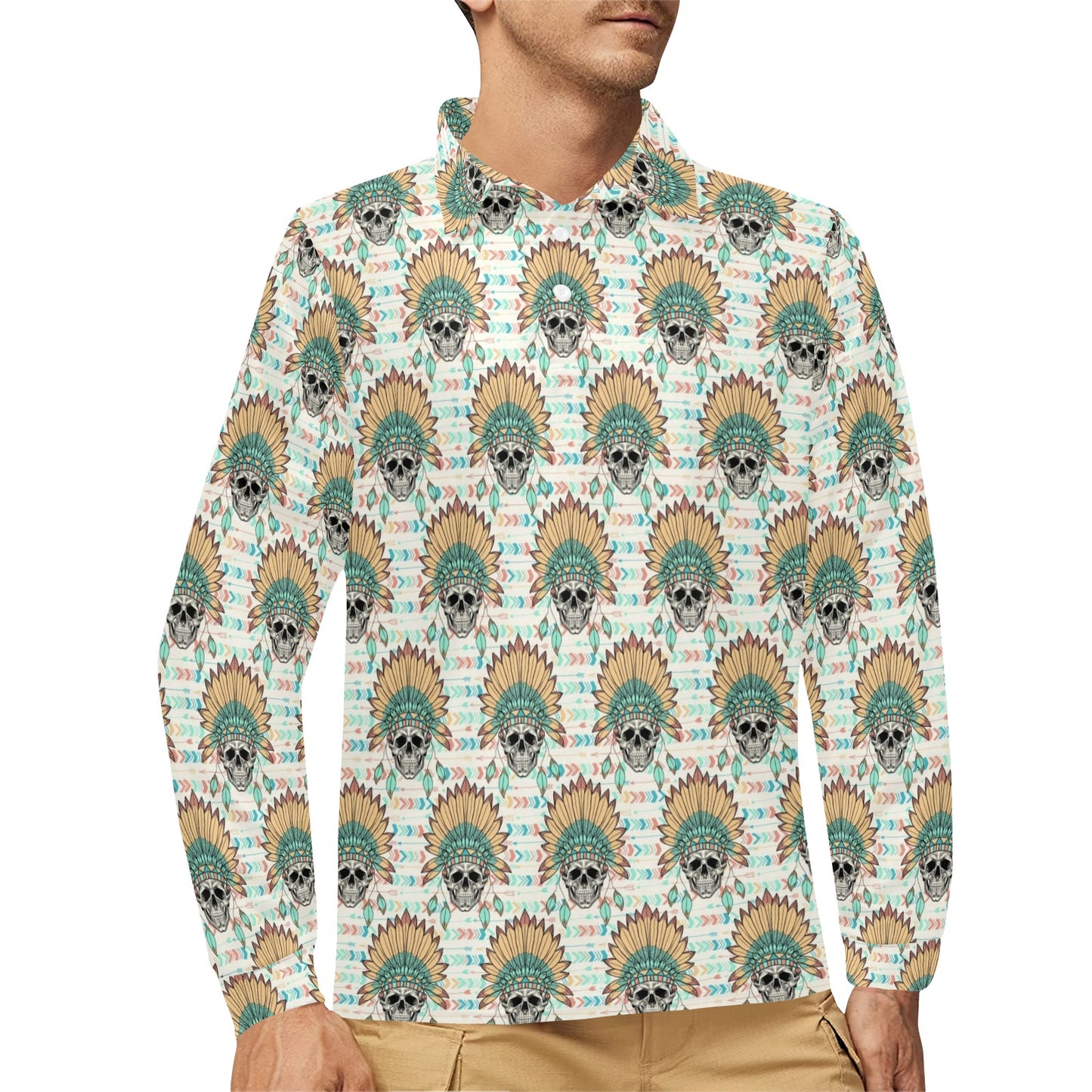Boho Pattern Print Design 04 Long Sleeve Polo Shirt For Men's