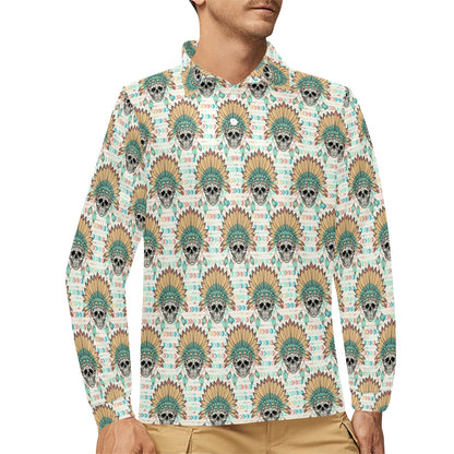 Boho Pattern Print Design 04 Long Sleeve Polo Shirt For Men's