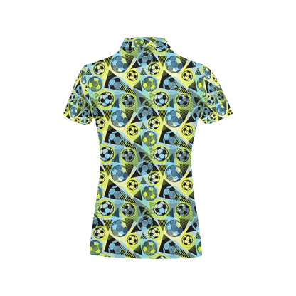 Soccer Ball Themed Print Design Women's Polo Shirt