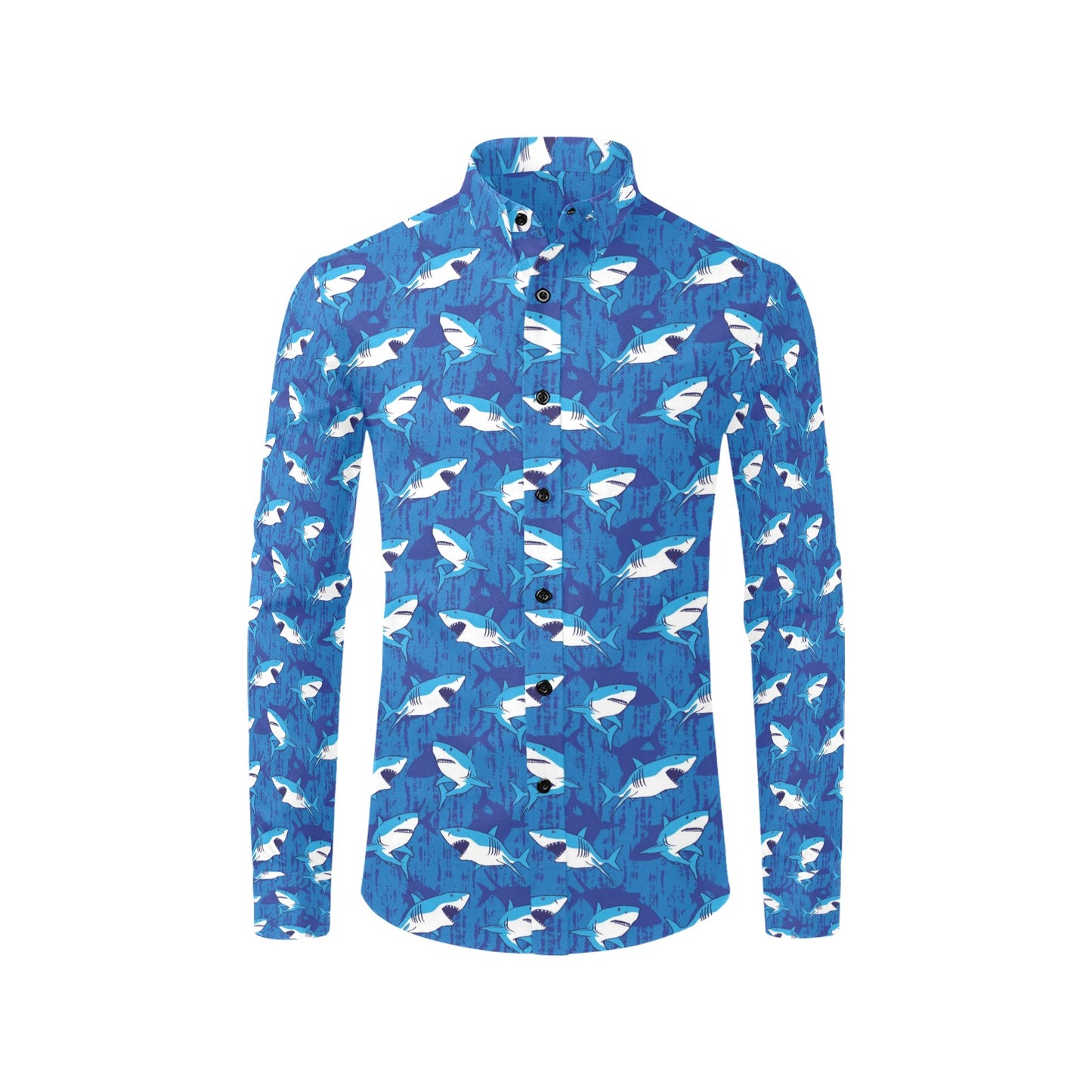Shark Print Design LKS308 Men's Long Sleeve Dress Shirt