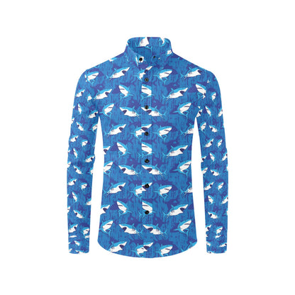 Shark Print Design LKS308 Men's Long Sleeve Dress Shirt
