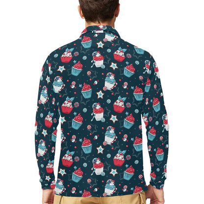 Cupcake Pattern Print Design 03 Long Sleeve Polo Shirt For Men's