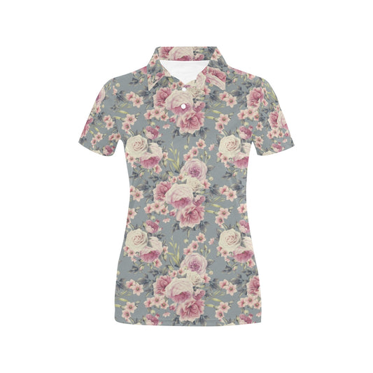 Peony Pattern Print Design PE05 Women's Polo Shirt