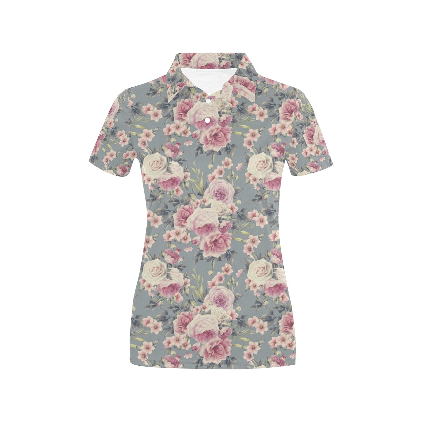 Peony Pattern Print Design PE05 Women's Polo Shirt