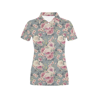 Peony Pattern Print Design PE05 Women's Polo Shirt