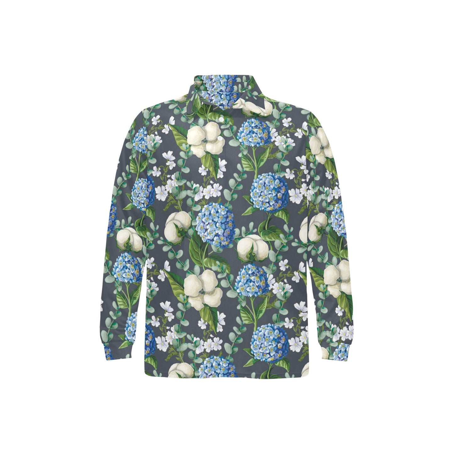 Hydrangea Pattern Print Design 02 Long Sleeve Polo Shirt For Men's
