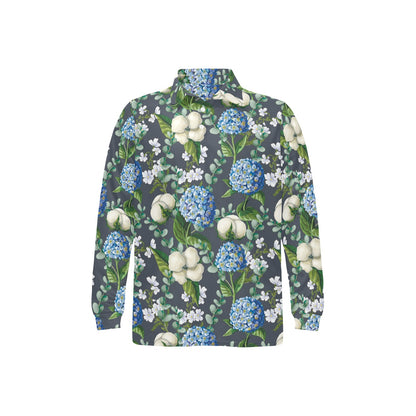Hydrangea Pattern Print Design 02 Long Sleeve Polo Shirt For Men's