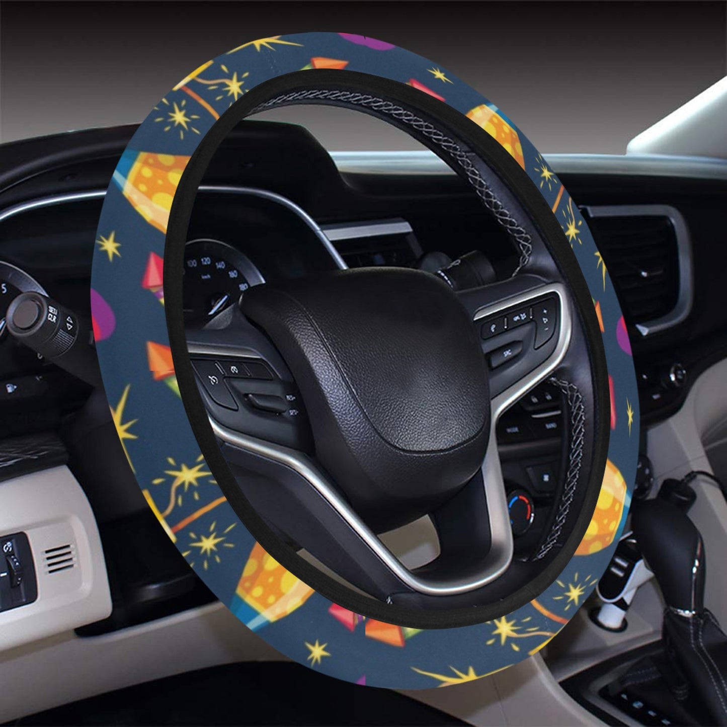 Firework Sparkling Rockets Print Design LKS306 Steering Wheel Cover with Elastic Edge