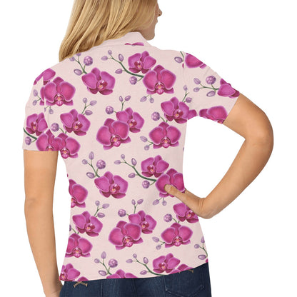 Orchid Purple Pattern Print Design OR04 Women's Polo Shirt