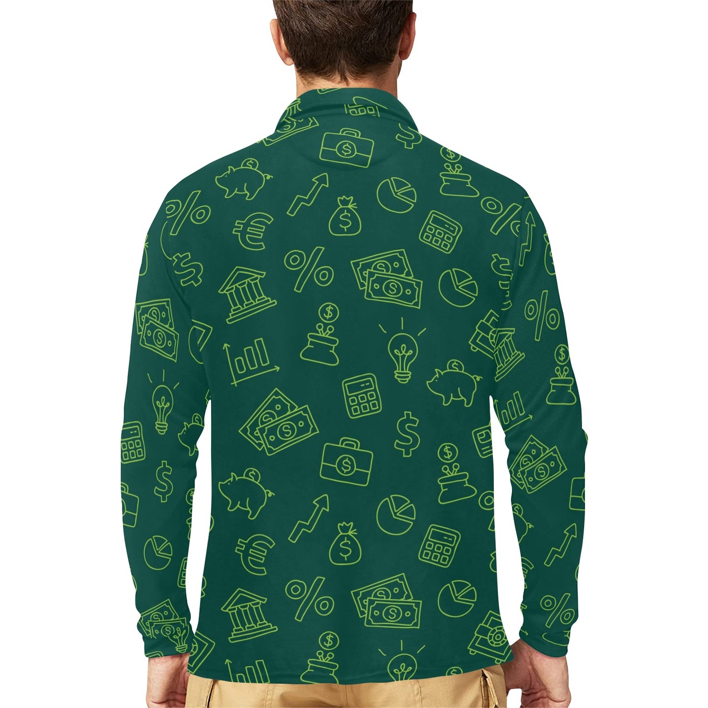 Accounting Financial Pattern Print Design 02 Long Sleeve Polo Shirt For Men's