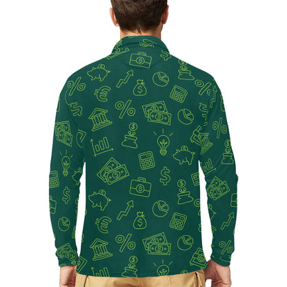 Accounting Financial Pattern Print Design 02 Long Sleeve Polo Shirt For Men's
