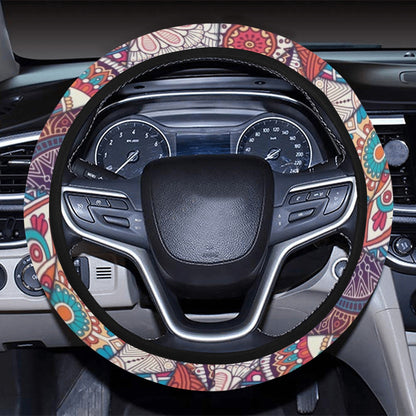 Patchwork Print Design LKS401 Steering Wheel Cover with Elastic Edge