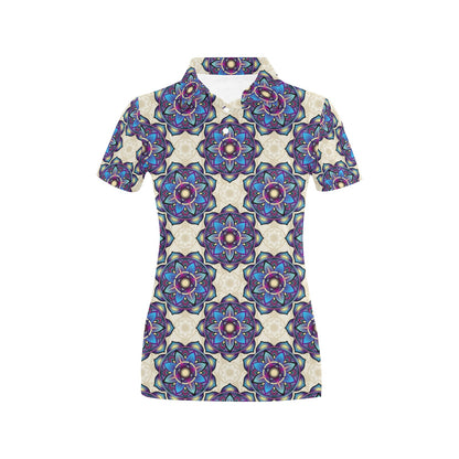 lotus Boho Pattern Print Design LO08 Women's Polo Shirt