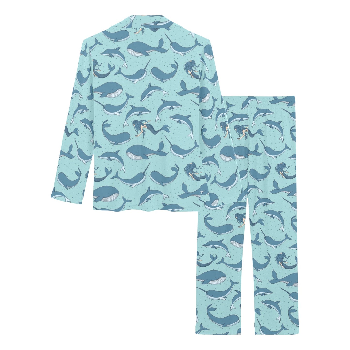 Narwhal Themed Print Women's Long Pajama Set