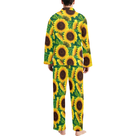 Sunflower Pattern Print Design SF02 Men's Long Pajama Set