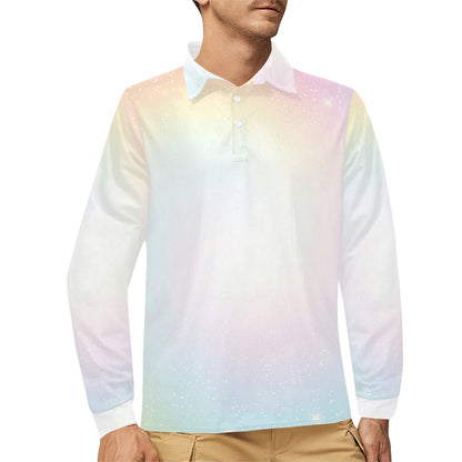 Nebula Pattern Print Design A02 Long Sleeve Polo Shirt For Men's