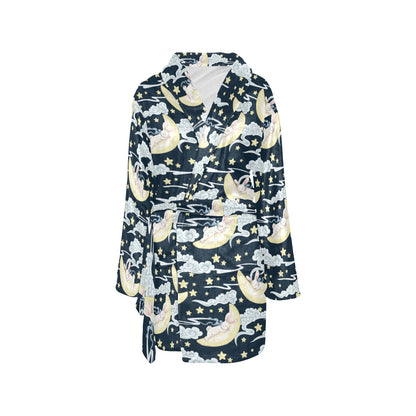 Rabbit Sleeping Pattern Print Design RB08 Women's Fleece Robe
